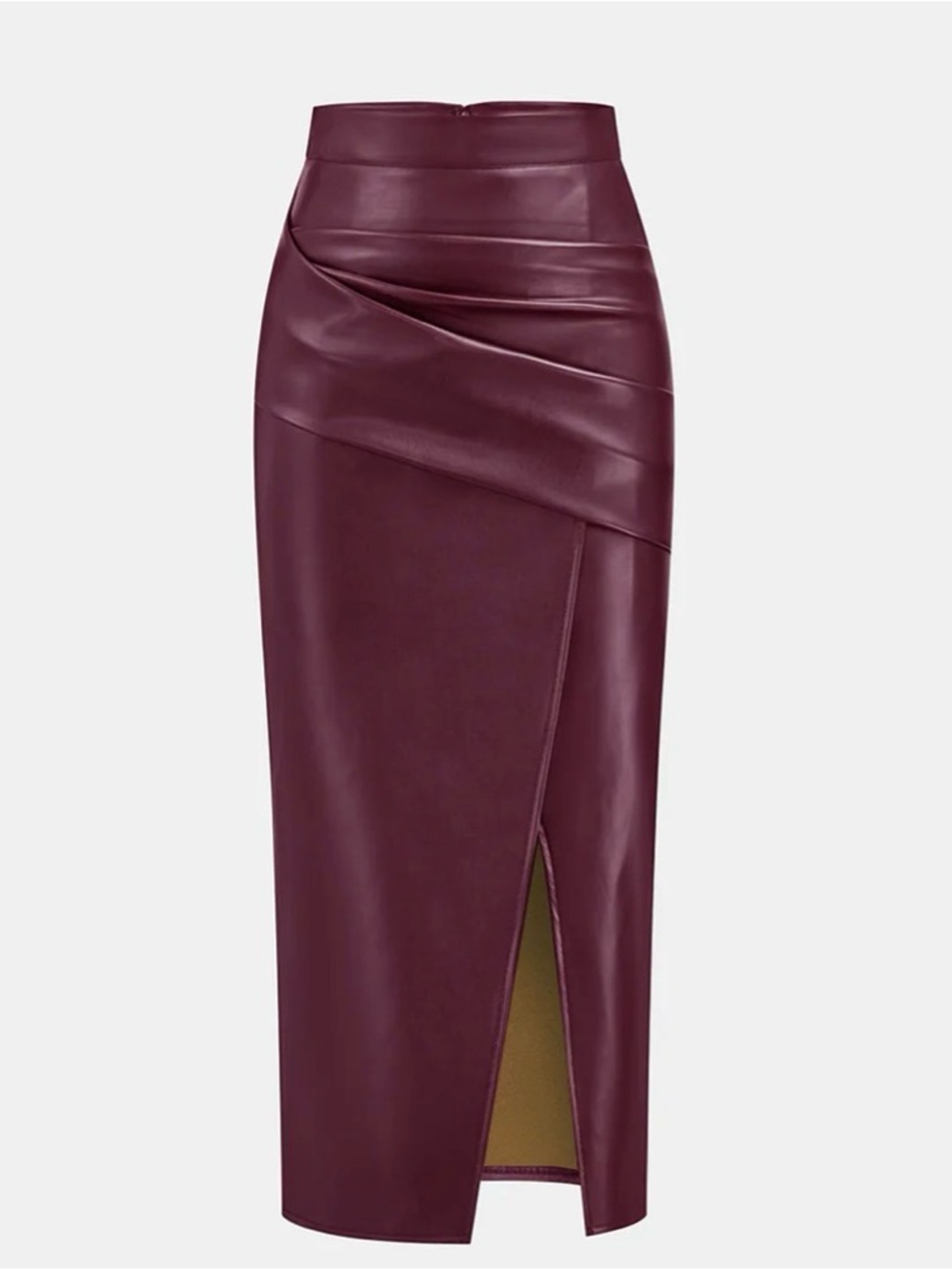 Commense Burgundy Faux Leather Pencil Skirt